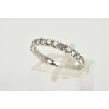 AN 18TH WHITE GOLD DIAMOND HALF ETERNITY RING, designed with a row of thirteen claw set, round