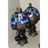 A PAIR OF MODERN TIFFANY STYLE TABLE LAMPS, height approximately 30cm