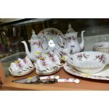 ROYAL ALBERT 'LAVENDER ROSE' TEA/DINNER WARES, comprising two coffee pots, cream jug (broken