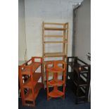 FIVE FOLDING 'DEALER' RACKS including two manufactured shelves and two homemade shelves, width