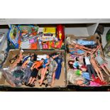THREE BOXES OF MODERN ACTION FIGURES AND DOLLS, etc, including Hasbro Action Man, Disney character