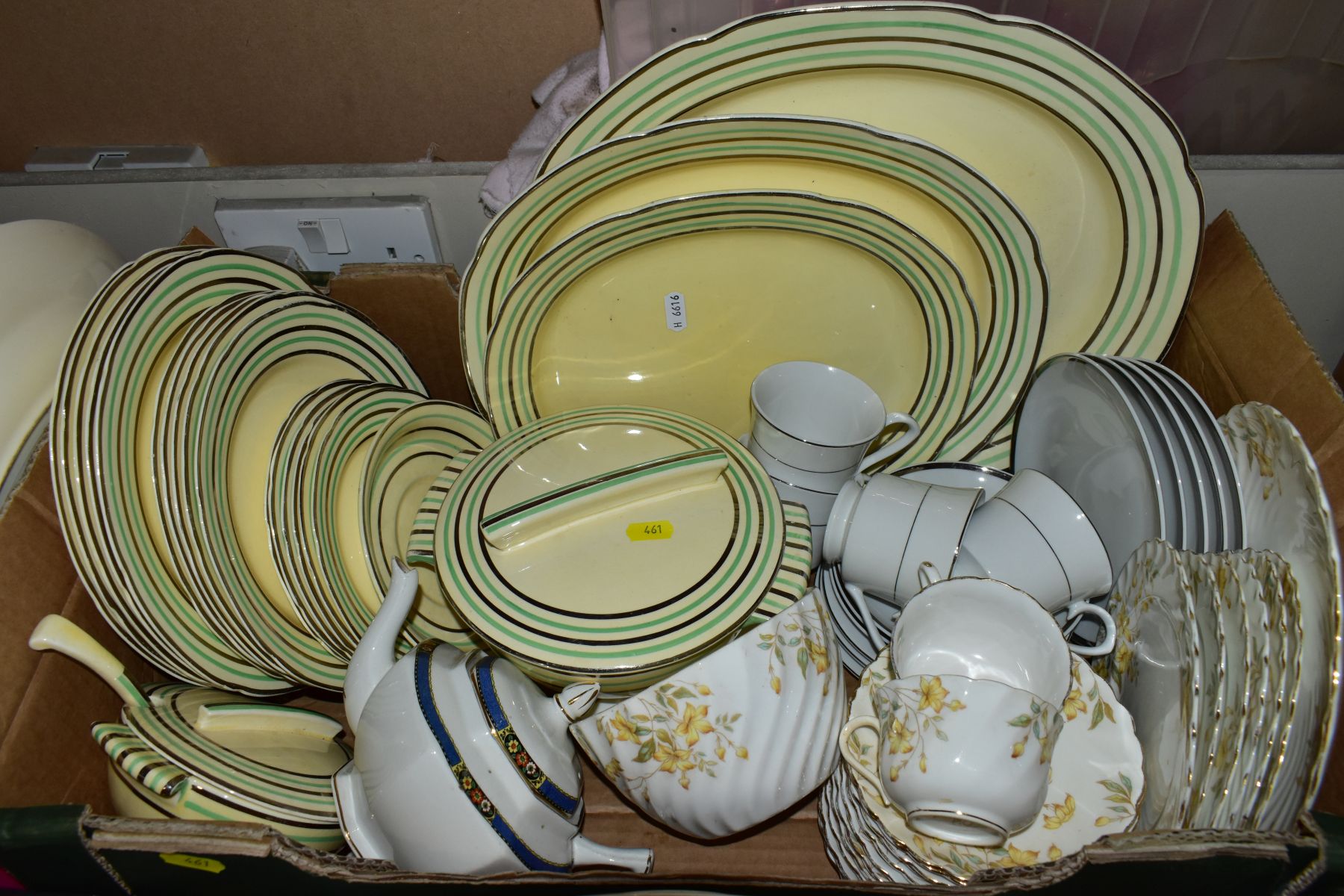 SIX BOXES OF CERAMICS, MODERN PINE TOWEL RAIL, THREE TABLE LAMPS, etc, including early 20th - Image 4 of 13