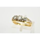 AN 18CT GOLD THREE STONE DIAMOND RING, designed with three graduated round brilliant cut diamonds,