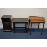 A PERIOD OAK OCCASIONAL TABLE, together with a walnut occasional table, an Edwardian pot cupboard