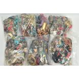 SEVEN BAGS OF COSTUME JEWELLERY