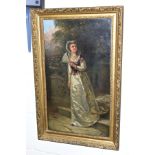 JANE MARIA BOWKETT (1839-1891) a full length portrait of a female figure, wearing a silk dress and