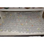 A QUANTITY OF CUT GLASS GLASSES, to include wines, brandy, tankards, tumblers, sherry, etc