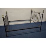 A VICTORIAN CAST IRON AND BRASS BED FRAME, width 150cm x length 209cm