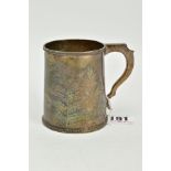 A VICTORIAN SILVER CHRISTENING MUG, of conical form, beaded rims, engraved fern decoration, worn