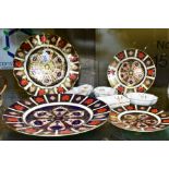 FOUR ROYAL CROWN DERBY IMARI 1128 PATTERN PLATES AND FOUR ROYAL CROWN DERBY 'POSIES' PIN DISHES, the