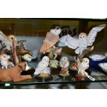 A GROUP OF BIRD AND ANIMAL SCULPTURES, ETC, to include Border Fine Arts Barn Owl style five WB03,