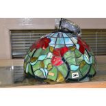 A LATE 20TH CENTURY LEADED COLOURED GLASS CEILING LIGHT SHADE, of Tiffany style, floral design,