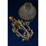 A SECOND HALF 20TH CENTURY VENETIAN STYLE CEILING LIGHT FITTING, the gilt scrolled arms mounted with