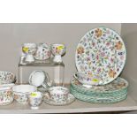 MINTON 'HADDON HALL DINNERWARES AND TRINKETS, to include ten dinner plates, ten 20cm plates (all
