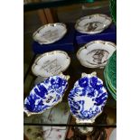 SIX ROYAL CROWN DERBY PIN DISHES, comprising a pair of 'Mikado' pattern oval dishes, length 13.