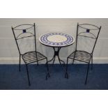 A MODERN WROUGHT IRON TILE TOP TABLE and four chairs (3)