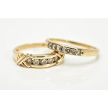 TWO DIAMOND RINGS, the first a half eternity ring, with channel set round brilliant cut diamonds,