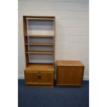 A G PLAN TEAK OPEN BOOKCASE, with space for four shelves (one missing) above a double cupboard