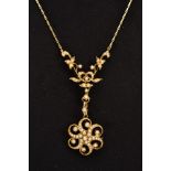 AN EARLY 20TH CENTURY SPLIT PEARL NECKLET, a foliate design centre piece necklet together with a