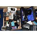 A BOX AND LOOSE OF CAMERAS AND ACCESSORIES, PHONES ETC, to include JVC optical 22x