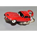A COOPERCRAFT RED E-TYPE JAGUAR COLLECTOR'S TEA POT, moulded with the front end lifted off the