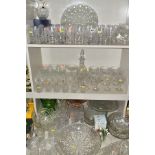 A QUANTITY OF CUT AND PRESSED GLASS ETC, to include whisky, wine and tumbler glasses, bowls,
