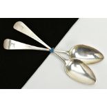 TWO SILVER TABLESPOONS, each of a plain polished design, engraved 'Grip Fast' with an engraved
