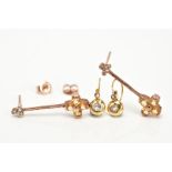 TWO PAIRS OF GEM SET EARRINGS, the first a pair of rose gold drop earrings, each designed with a