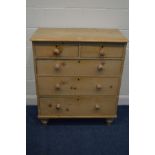 A VICTORIAN PINE CHEST OF TWO SHORT OVER THREE LONG DRAWERS, on baluster legs, width 93cm x depth