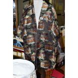 AN ORIENTAL INSPIRED EVENING JACKET, black silk lined, approximate length 78cm (underneath collar to