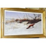 PETER MUNRO (BRITISH CONTEMPORARY), 'Paw Prints in the Snow', a print of a red fox in a snowy