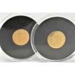 TWO 22CT GOLD ONE CROWN COINS, both dated 2014, present in their own independent cases