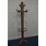 A LIMITED OAK COAT/HAT STAND, height 199cm