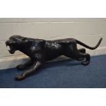 A BRONZE BLACK PANTHER SCULPTURE, length 159cm x height 49cm