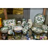 A COLLECTION OF MASONS IRONSTONE CHARTREUSE PATTERN ITEMS, including a set of six 22cm plates, a set