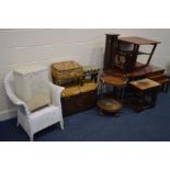A QUANTITY OF OCCASIONAL FURNITURE, to include a coffee table, hardwood 1970's nest of three tables,