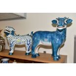 TWO LARGE ORIENTAL STYLE CERAMIC FIGURES, depicting a Goat showing teeth, height 48cm x length
