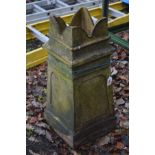 A SQUARE TAPERING CLAY CHIMNEY POT, 33cm squared x height 75cm