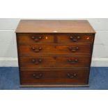 A GEORGE III MAHOGANY CHEST OF TWO SHORT OVER THREE LONG GRADUATED DRAWERS, with brass drop handles,