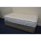 A SINGLE DIVAN BED with drawers, Staples Grandeur mattress and headboard
