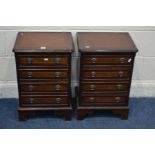 A PAIR OF SMALL MODERN MAHOGANY FOUR DRAWER CHEST OF DRAWERS, width 41cm x depth 33cm x height 61cm