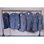 FIVE RAF UNIFORM JACKETS, one with matching trousers, including women's RAF musicians jacket, jacket