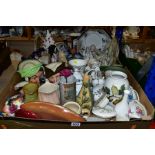 TWO BOXES OF ASSORTED CERAMICS INCLUDING ROYAL DOULTON CHARACTER JUGS, 'Sairey Gamp' and 'Robin