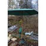 TWO GARDEN PARASOLS and one metal base (3)