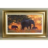 ROLF HARRIS (AUSTRALIAN 1930) 'Backlit Gold', a limited edition print of Indian Elephants 92/195,