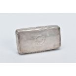 A VICTORIAN SNUFF BOX, of rectangular form, engine turn design all round with an engraved monogram