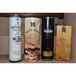 FOUR BOTTLES OF SINGLE MALT comprising one bottle of Laphroaig Single Islay malt 10 years old, 40%