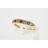 A LATE 20TH CENTURY 9CT GOLD SAPPHIRE AND CUBIC ZIRCONIA HALF ETERNITY RING, ring size P, hallmarked