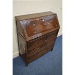 AN ORIENTAL FALL FRONT BUREAU, with a fitted interior, above four short over one long drawer,