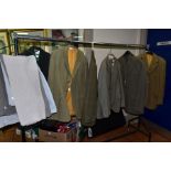 A GROUP OF GENTS CLOTHING, comprising two three piece suits from Ellis of Burton and Goostry of